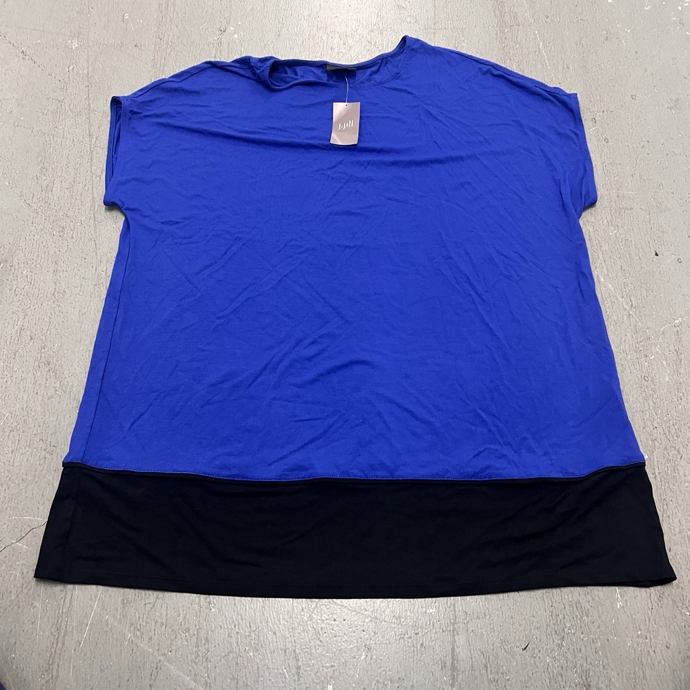 J. JILL Wearever Collection Women's Short Sleeve Top Colorblock‎ Black Hem 1X